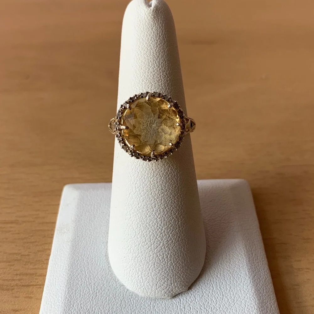 VINTAGE ROUND YELLOW CITRINE CZ STERLING SILVER RING